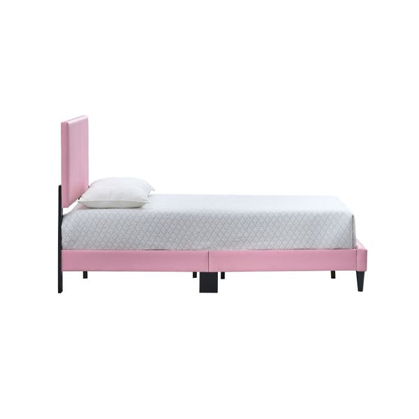English Elm Baron Full Bed Frame with Faux Leather Upholstery, Slat Support, Adjustable Headboard Height, Fits 7–13" Pink 26.37 L x 45.47 W x 7.48 H B078P380177