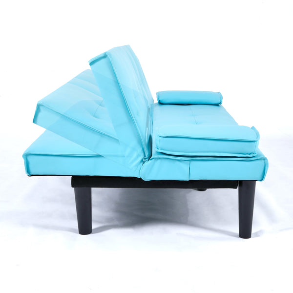 English Elm The 67-inch PVC multi-functional sofa bed with cup holder and one-click fold, space-saving comfort for guests Blue W3371P347652