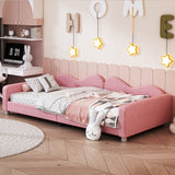 English Elm Twin Size Upholstered Daybed, Sherpa Fabric Sofabed With Cloud-Shaped Backrest, No Box-Spring Needed, Pink