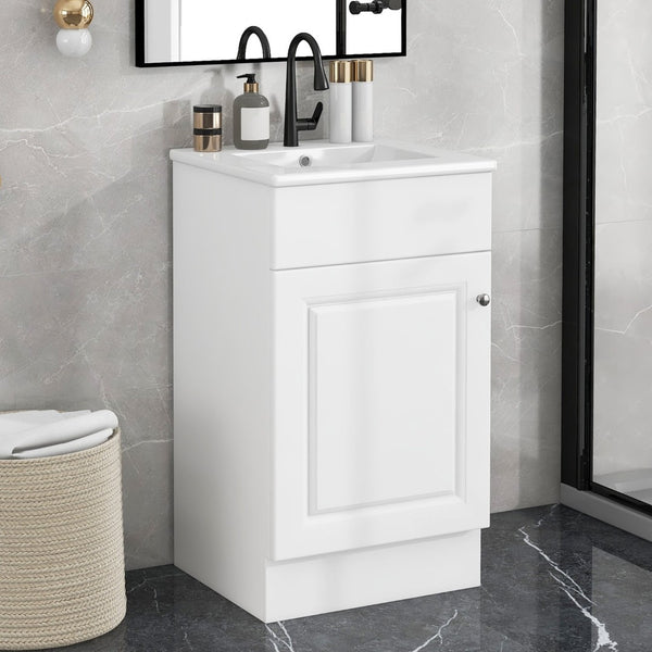 English Elm [video] Compact Sage Green Bathroom Vanity with Ceramic Sink Soft Close Cabinet White N759P237932K