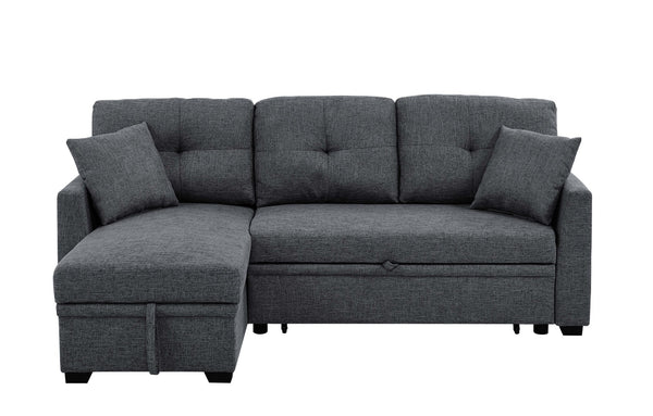 English Elm 76.5" Chenille Tufted Sectional Sleeper Sofa with Reversible Chaise and Hidden Storage Dark Gray B2748S00002