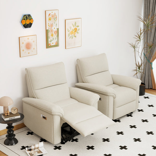 English Elm Wall Zero Wall Power Recliner Chair with Overstuffed Backrest, USB Type-C Charging Port, Space-Saving Electric Recliner for Small Rooms Beige+Grey W1028S00053