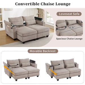 English Elm Convertible Chaise Lounge 63" Loveseat Sofa Bed With Usb Ports, Cup Holders & Storage For Small Spaces N719S002020D