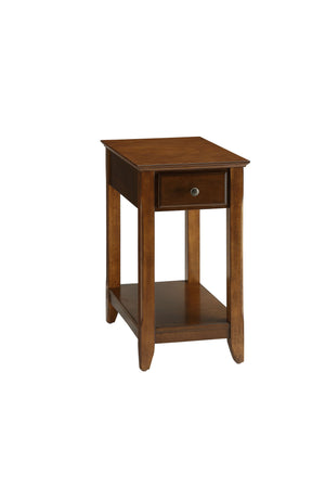 English Elm Bertie Walnut Finish Accent Table with Drawer & Open Shelf, Tapered Wooden Legs, Durable Design B2726P404287