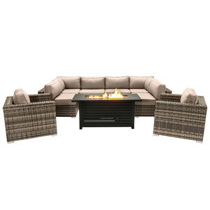 English Elm Lsi 9-Piece Outdoor Sectional Set With Luxurious Fire Pit Table & Weather-Resistant Cushions B120S00117
