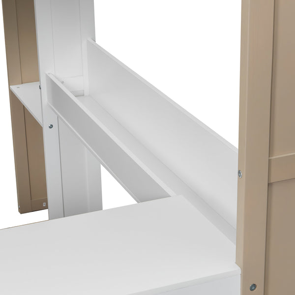 English Elm Full Size Wood Loft Bed With Desk, Wardrobe & Storage Shelves - Stylish Space-Saving Solution! N7090005007K
