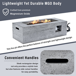English Elm U_style Rectangular Outdoor Propane Fire Pit Mgo Set with Tank Cover Table Grey WY000498AAE