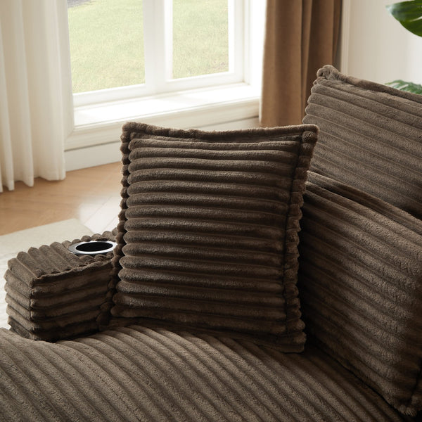 English Elm 47.24 Plush modern compression sofa with S-curve arms, cup holders, cotton lumbar pillow and deep seat comfort Brown W3396P373320