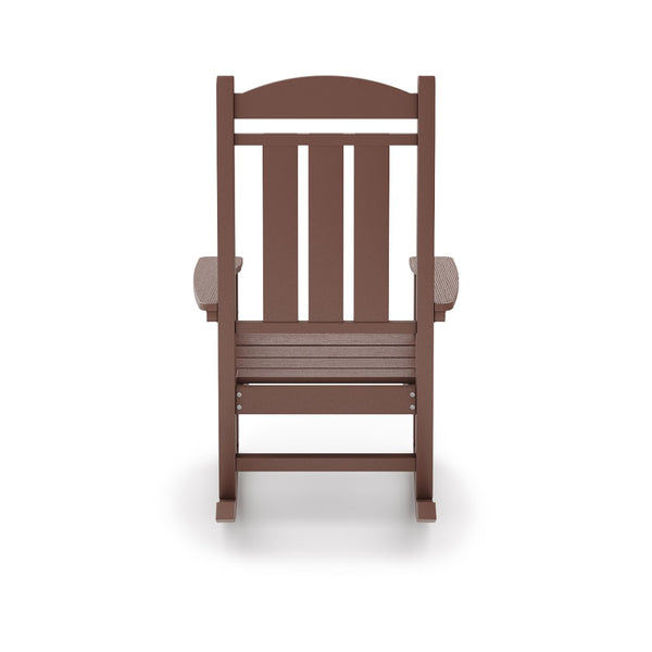 English Elm Beige Hdpe Poly Lumber Porch Rocking Chair with High Back for Outdoor Patio Use Brown B195P198776