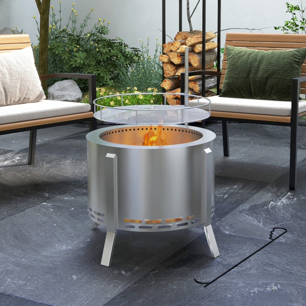 English Elm Outsunny Smokeless Wood Burning Fire Pit Bbq Grill Stainless Steel Outdoor Bonfire W2225P174305