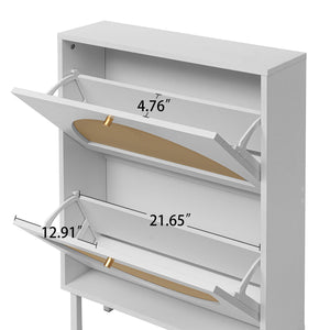 English Elm 2 Door Shoe Rack with Engineered Rattan, Metal Base & Anti-Slip Feet, Moisture-Proof, Slim 31.96"L W68850764