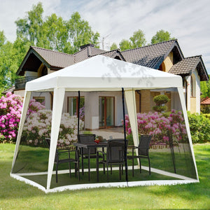 English Elm Outsunny 10x10 Slant Leg Canopy Tent with Mesh Walls Uv Polyester Outdoor Shade W2225P200893