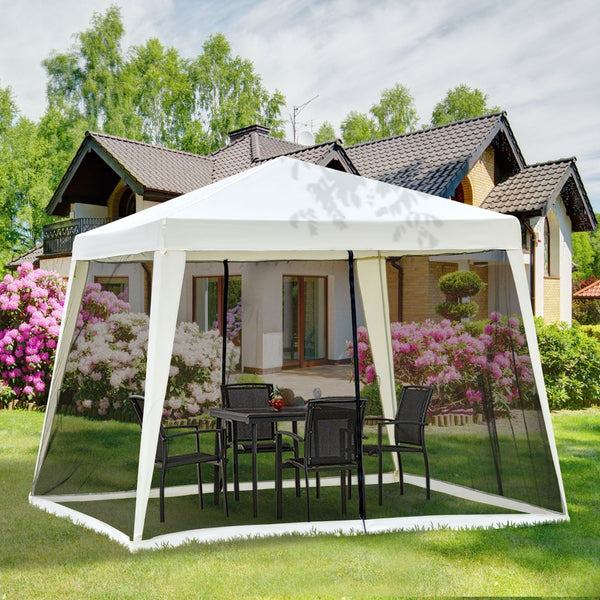 English Elm Outsunny 10x10 Slant Leg Canopy Tent with Mesh Walls Uv Polyester Outdoor Shade W2225P200893