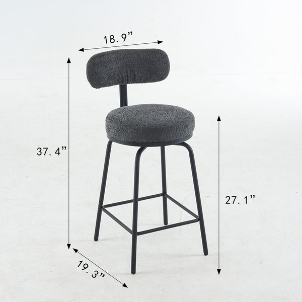 English Elm Modern Bouclé Swivel Bar Stools Set of 2 — Counter Height Fabric Seats with Metal Frame & Footrest, 360° Comfort Grey W1901P264273