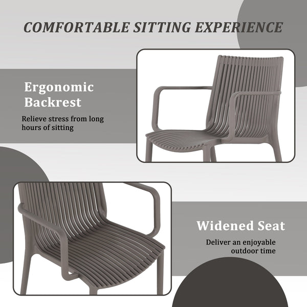 English Elm 4pcs Stackable PP Armchair Set with 55" Modern Long Table – Weatherproof, Ergonomic Outdoor Dining Suite Warm Grey,White W3450S00009