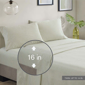 JLA Home Madison Park Essentials - Stripe Comforter Set with Sheets — Soft Striped Design, OEKO‑TEX Antimicrobial Comforter, Fits 14" Mattress Green/Grey MPE10-1068