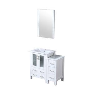English Elm White Bath Vanity 36 in. W with Side Cabinet, Soft-Close Drawers, Scratch-Resist Ceramic Top, Mirror Included B2731S00945