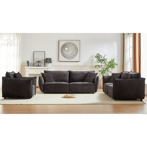English Elm 3-Seater Modern Combo Sofa Set - Stylish Linen Fabric, Durable Wooden Frame, 5 Pillows Included! W1193S00115