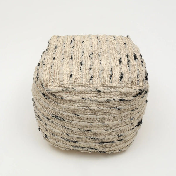 English Elm Neutral Retreat Pouf 18"x18" Beige Cotton Accent Ottoman - Lightweight Seating, Footrest & Texture Decor B346P320745