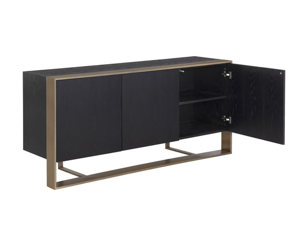 Sunpan Dalton Modern Sideboard - Stunning German Oak Veneer Design with Ample Storage for Any Space Antique Brass / Black