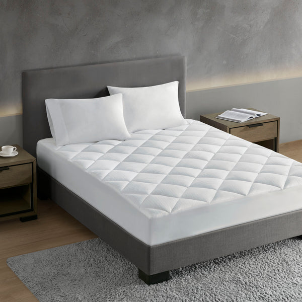 JLA Home Croscill - Dobby Cotton Waterproof Mattress Pad with Plush Dobby Surface, Breathable Down-Alternative Fill, 18" Skirt 80 L x 78 W x 0.8H CC16-0020