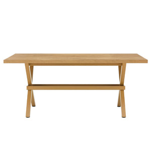 English Elm 71 Inch Industrial Dining Table Walnut Mdf Top Seats 8 with X Frame Steel Base Wood W1151P434795