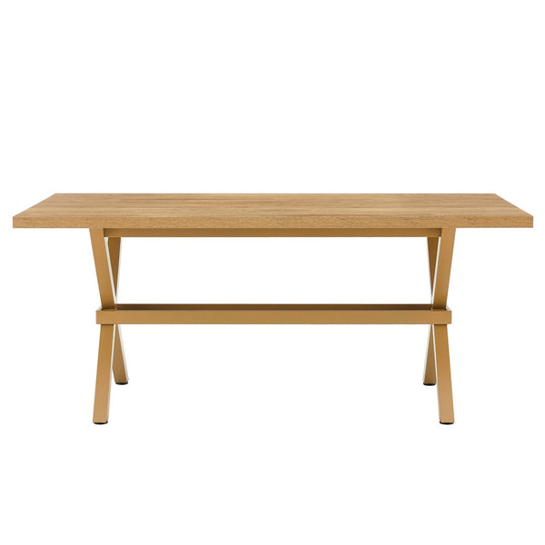 English Elm 71 Inch Industrial Dining Table Walnut Mdf Top Seats 8 with X Frame Steel Base Wood W1151P434795