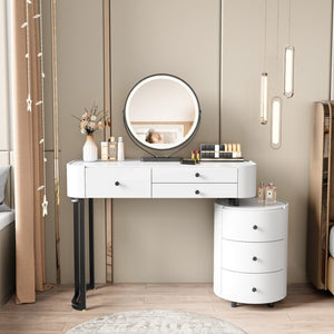 English Elm Modern Minimalist Vanity with Lighted Mirror Three Drawers and Cylindrical Side Cabinet W3767S00005