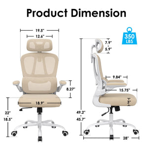 English Elm Ergonomic Mesh High Back Desk Chair with Lumbar Support Flip up Arms and Headrest Khaki,White T3623P434272