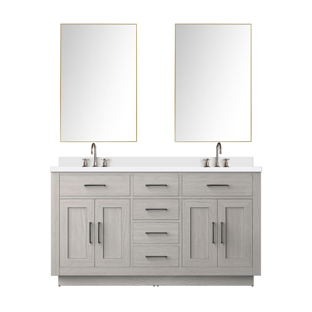 English Elm White Oak Double Bath Vanity Set With Cultured Marble Top, Chrome Faucets, And Large Mirror Included B2731S01697-GIGA