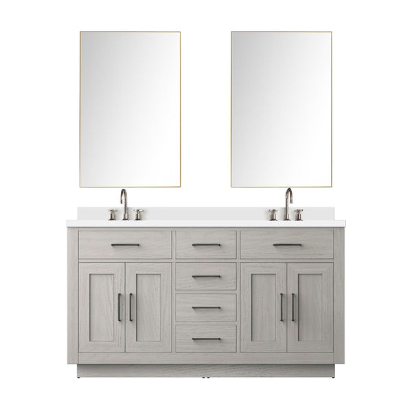 English Elm White Oak Double Bath Vanity Set With Cultured Marble Top, Chrome Faucets, And Large Mirror Included B2731S01697-GIGA