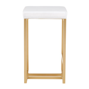 English Elm Midas 26" Contemporary-Glam Counter Stool with Gold Geometric Frame and Plush Velvet Seat, Set of 2 White B202P222392