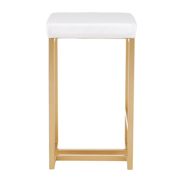 English Elm Midas 26" Contemporary-Glam Counter Stool with Gold Geometric Frame and Plush Velvet Seat, Set of 2 White B202P222392