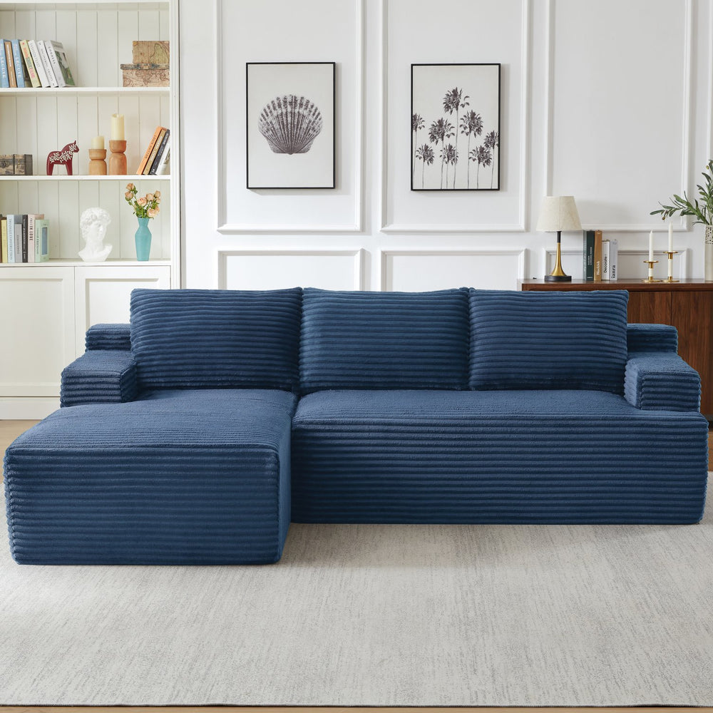 English Elm L-Shaped Cloud Sectional Sofa - Luxurious Blue Corduroy, No Assembly, Compact Comfort For Modern Living W2339P409426