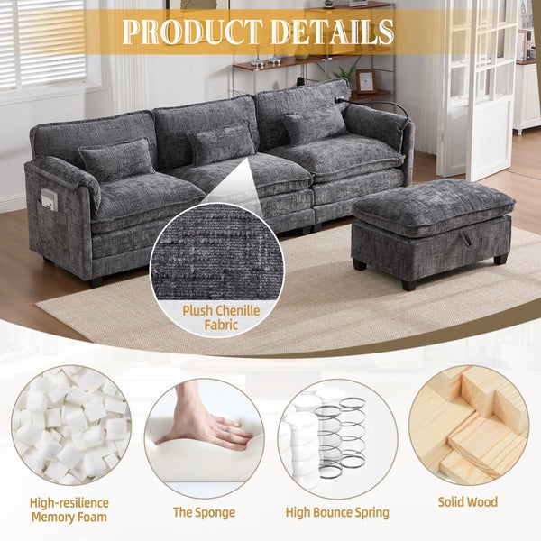 English Elm United Oversized 112" Modular Sectional Sofa - Cloud Couch With Storage Ottoman & Usb Charging Ports W1568S00189-GIGA