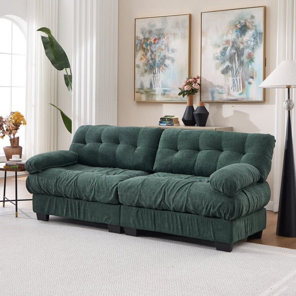 English Elm Cloud Modular Sectional Sofa Deep Seat Flannelette Upholstered Living Room Couch Green W2120S00019