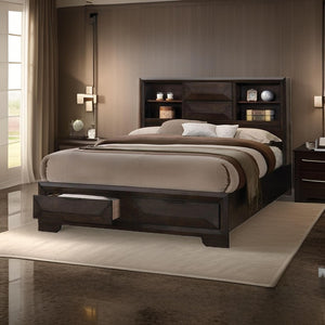 English Elm Contemporary Queen Storage Bed Bookcase Headboard Footboard Drawers Espresso Wood B2741S00895