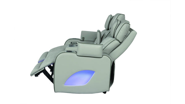 English Elm Fortuner 3PC Gray Faux Leather Living Room Set with LED, Massage, Power Recliners, Bluetooth Speakers B009S01498