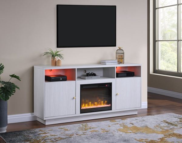 English Elm Ambrogio 70 Inch Electric Fireplace Tv Stand with Led Shelves and Cabinet Storage White+Walnut B2749P413267