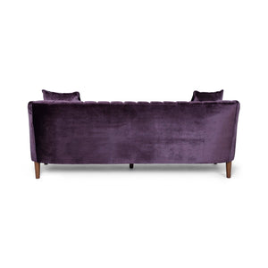 English Elm 3-seater Velvet Sofa with Button Tufting Shell Arms and Tapered Legs for Living Room Purple 66957.00ANVLTBLKBRY_66957.00BNVLTBLKBRY