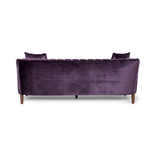 English Elm 3-seater Velvet Sofa with Button Tufting Shell Arms and Tapered Legs for Living Room Purple 66957.00ANVLTBLKBRY_66957.00BNVLTBLKBRY