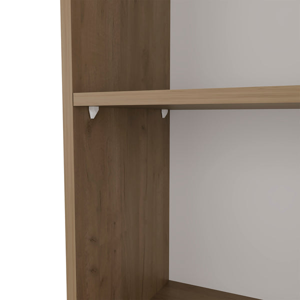 English Elm Beaver 5-Shelf Bookcase 71" High in Natural Oak & White – Scratch-Resistant Melamine, Versatile Storage B128P314794