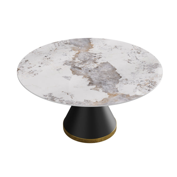 English Elm 59.05"Modern 59.05" Modern Round Dining Table With Black Carbon Steel Base - Seats 6-8, Durable Sintered Stone Top W1535S00438