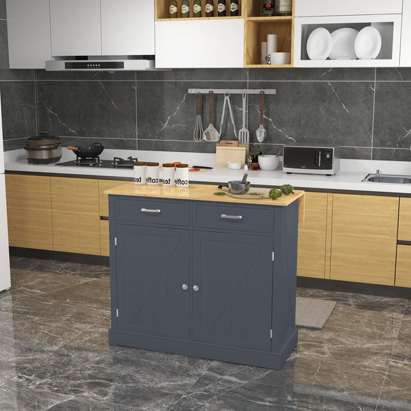 English Elm HOMCOM Mobile Kitchen Island with Drop Leaf Breakfast Bar, Rubberwood Top, Locking Casters & Storage Dark Gray W2225P217379