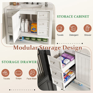 English Elm Modern 37" Bathroom Vanity With Elegant Carrara Marble Top, Storage Solutions & Quiet Operation W509S00137