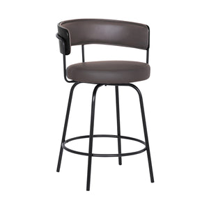 English Elm Helvra 26" Gray Faux Leather Swivel Barstool with Footrest, Metal Frame, Cushion Comfort Finish B2736P354380