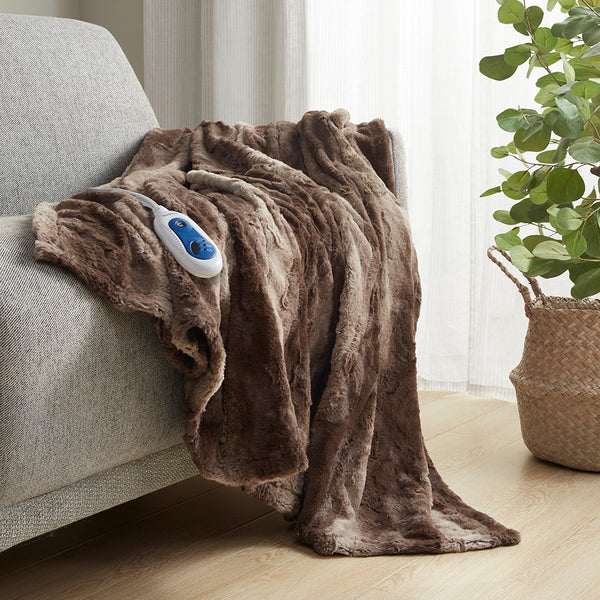 JLA Home Beautyrest - Oversized Faux Fur Heated Throw with Secure Comfort, Low EMF, OEKO-TEX, 3 Heat Levels & 5-Year Warranty BR54-0853