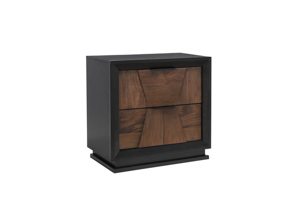 English Elm Houston King Panel Bedroom Set Walnut Wood Geometric Headboard Brushed Nickel Hardware B009S01698