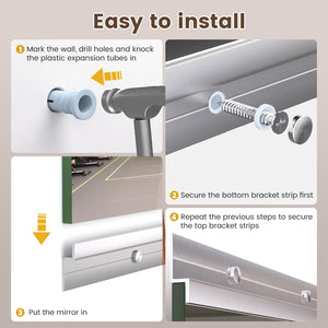 English Elm 48x24 Tempered Glass 3-Pack Home Gym Mirror Wall-Mounted Framed Silver HD Shatterproof Reflection T3757P347056