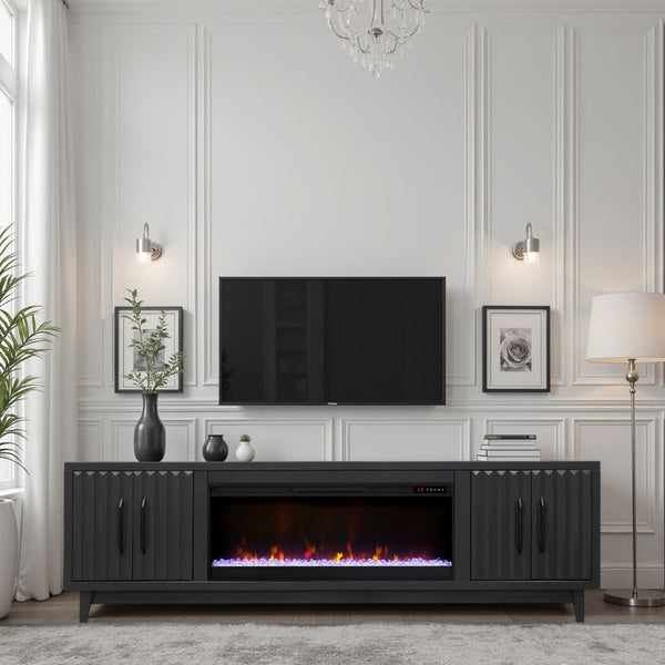 English Elm Radiance 94-Inch Black Fireplace Tv Stand For 100-Inch Tvs - Modern Design With Electric Heat! B108P345212-GIGA